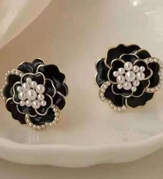 Black Rose Flower Earrings