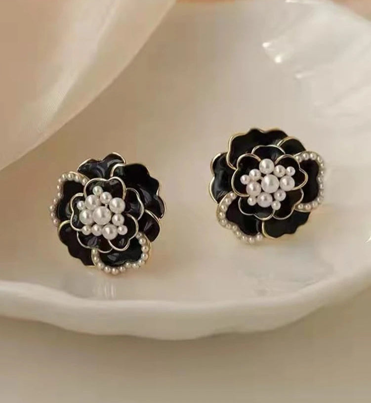 Black Rose Flower Earrings