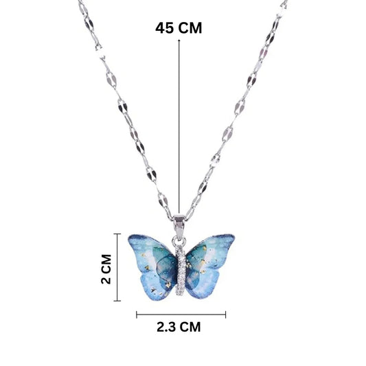 Blue Silver Winged Beauty Necklace