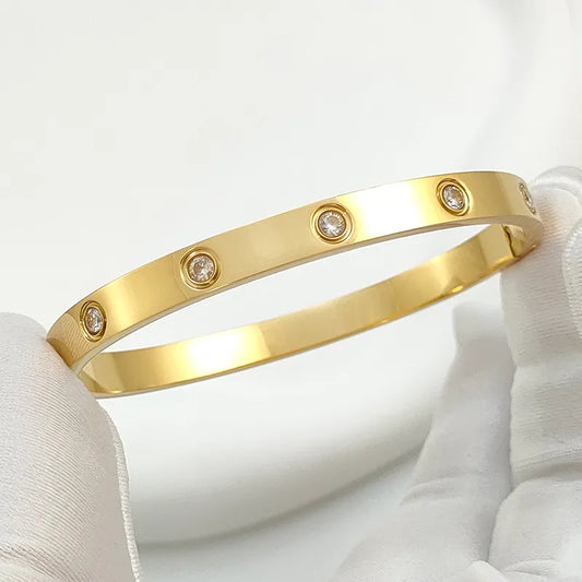 Crystal Studded Gold-Tone Hinged Bangle