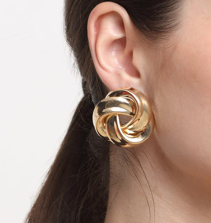 Gold round stud earrings