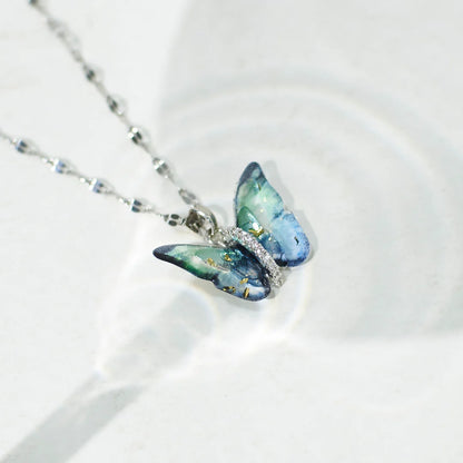 Blue Silver Winged Beauty Necklace