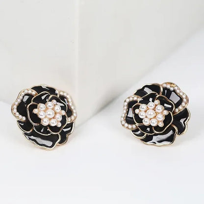 Black Rose Flower Earrings