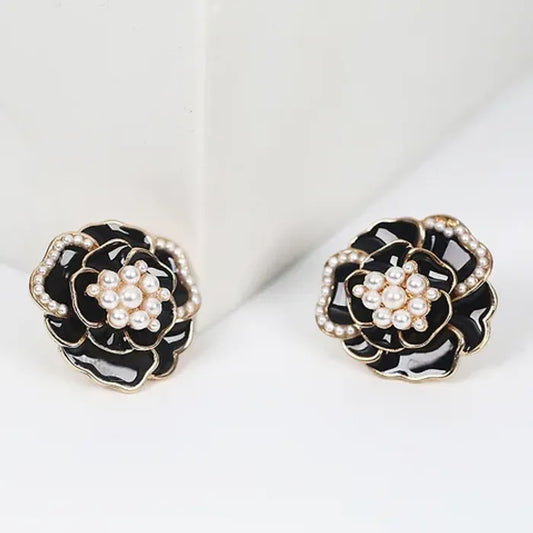 Black Rose Flower Earrings